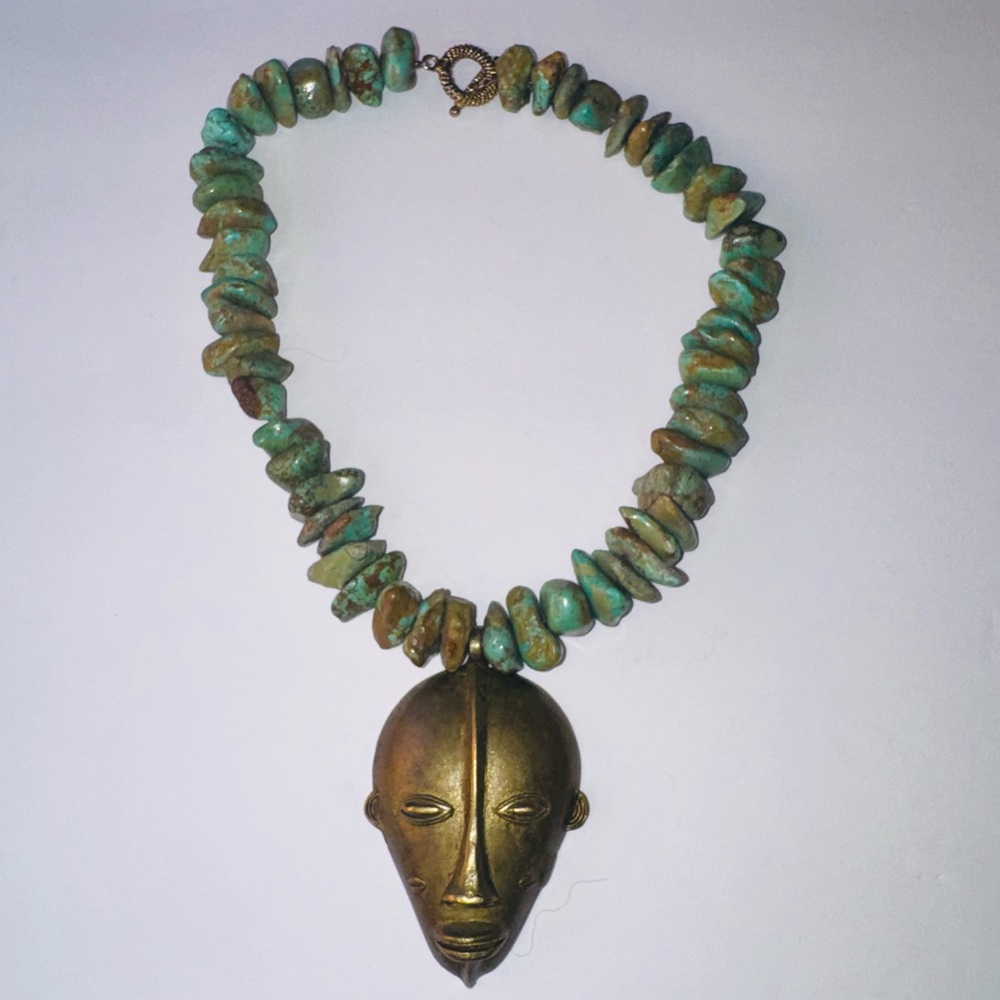 Vintage Unique Large Nugget Navajo Green Turquoise Choker
